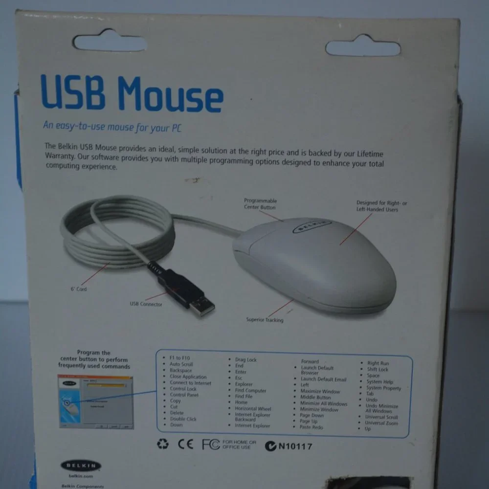 BELKIN Wired PC USB MOUSE 3 Button 6 Foot Cord Right or Left Handed Users NIB F8